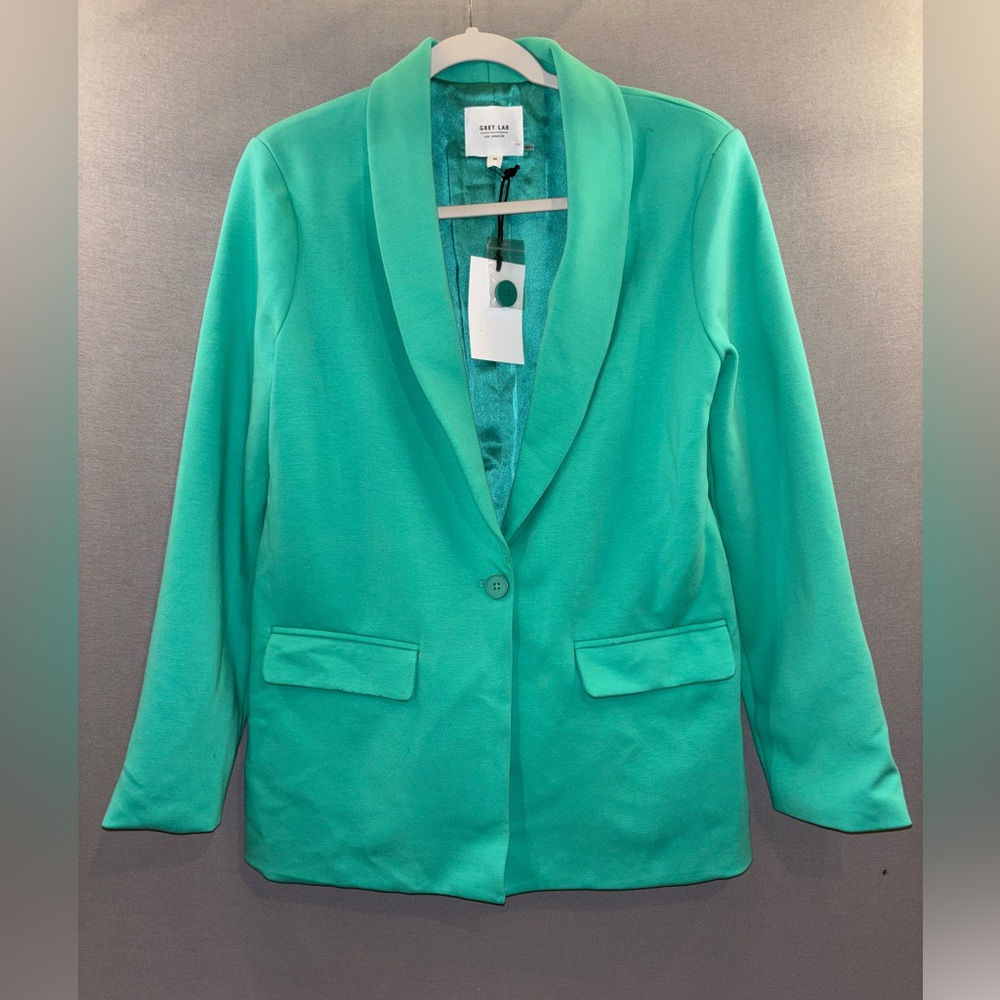 Grey lab women’s blazer suit jacket size medium turquoise NWT